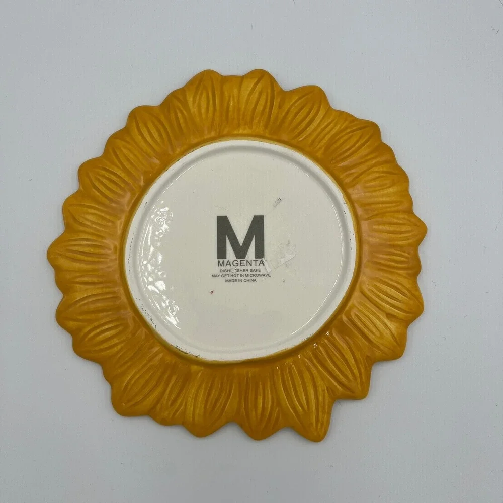 Magenta Sunflower Ceramic Plate Home Decor Yellow Very Good Floral 8.5in